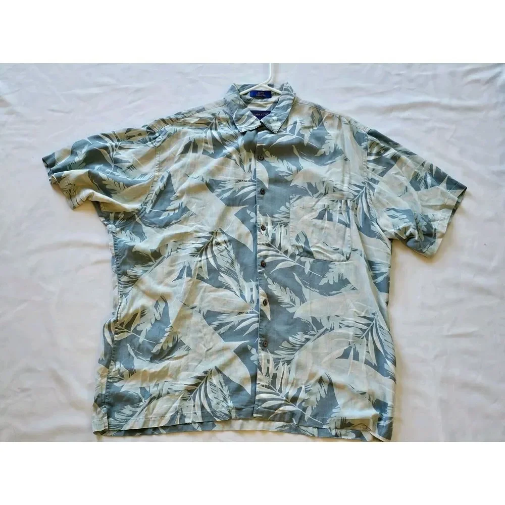 Pendleton‎ Shirt Mens Large Teal 100% Silk Loop Collar Camp Hawaiian Floral